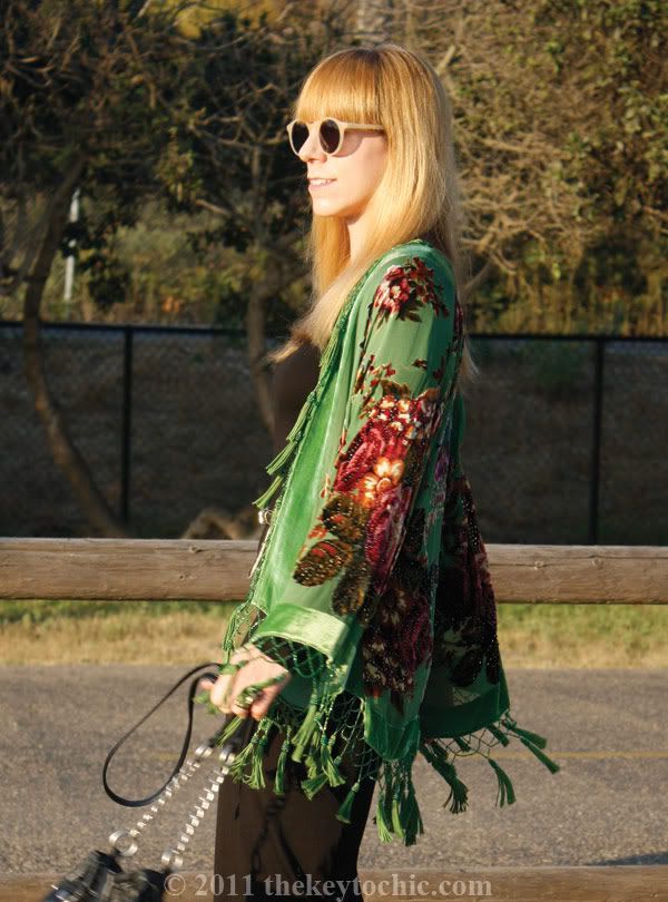 beaded fringe kimono, H&M maxi dress, Topshop Amie wedges, California fashion blog