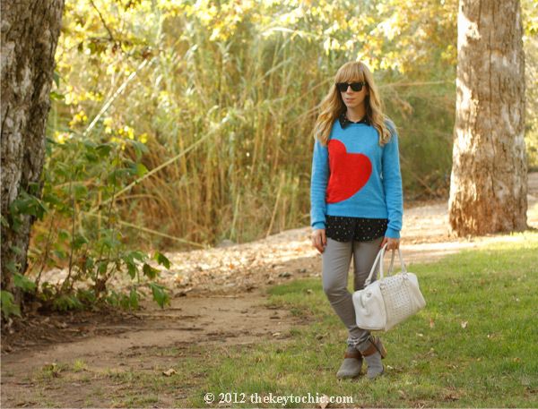Target Mossimo heart print sweater, Rag & Bone jeans, Sonoma ankle strap boots, Los Angeles fashion blog