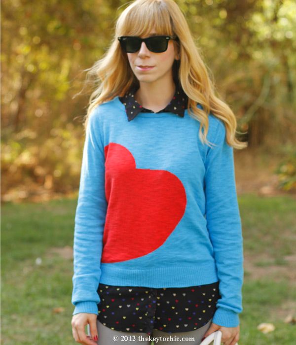 Target Mossimo heart print sweater, Forever 21 heart print blouse, Los Angeles fashion blog