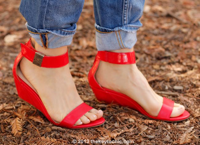 red Prabal Gurung for Target wedges, red ankle strap demi wedges