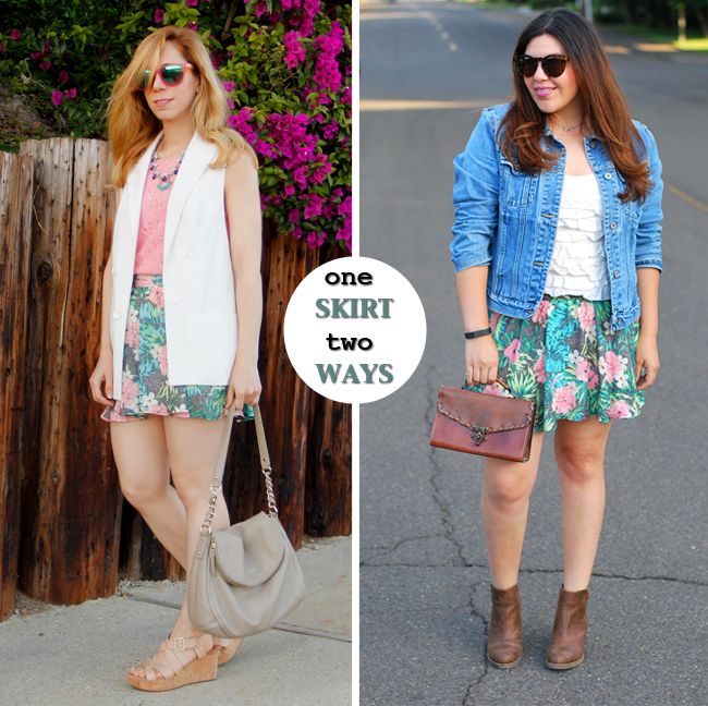 LA fashion blogger The Key To Chic wears an Xhilaration tropical print skirt from Target with a Kate Spade bag and Clarks wedges for #TargetTwins