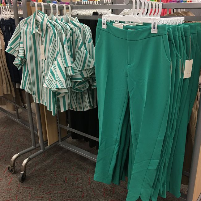 A New Day green striped blouse and trousers