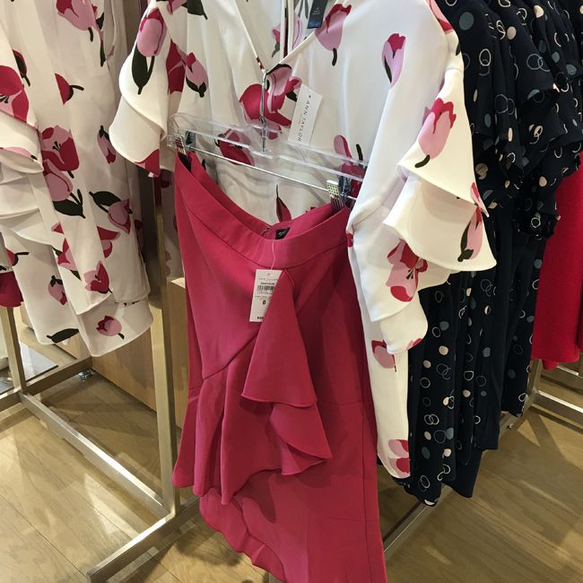 Ann Taylor floral blouse and ruffled skirt
