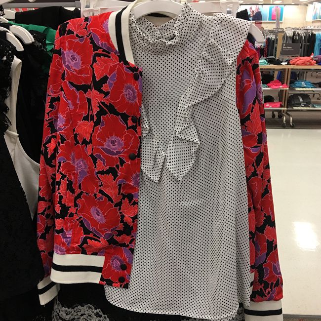 Fall 2017 Who What Wear Collection floral bomber jacket and ruffle blouse