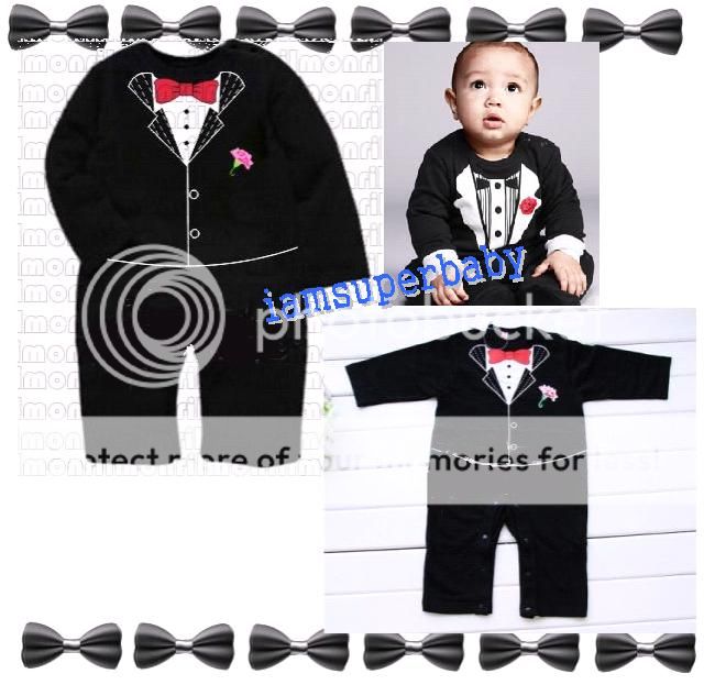   BOY SMART WEDDING CHRISTENING TUXEDO BODYSUIT/ CLOTHES / ROMPER  