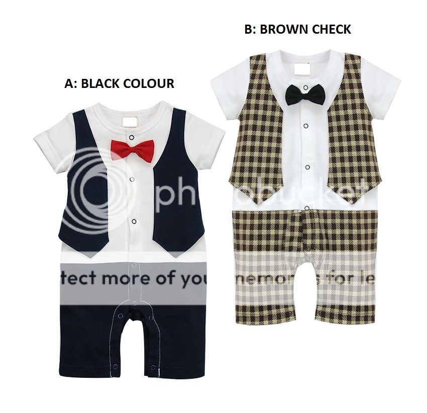 BABY BOY PARTY FAKE TUXEDO SUIT BOWTIE ONE PIECE 3 12M  