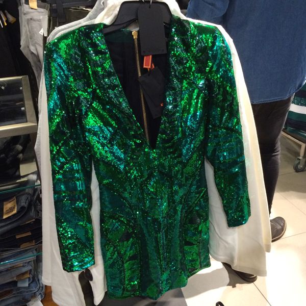 Balmain for H&M green sequin dress