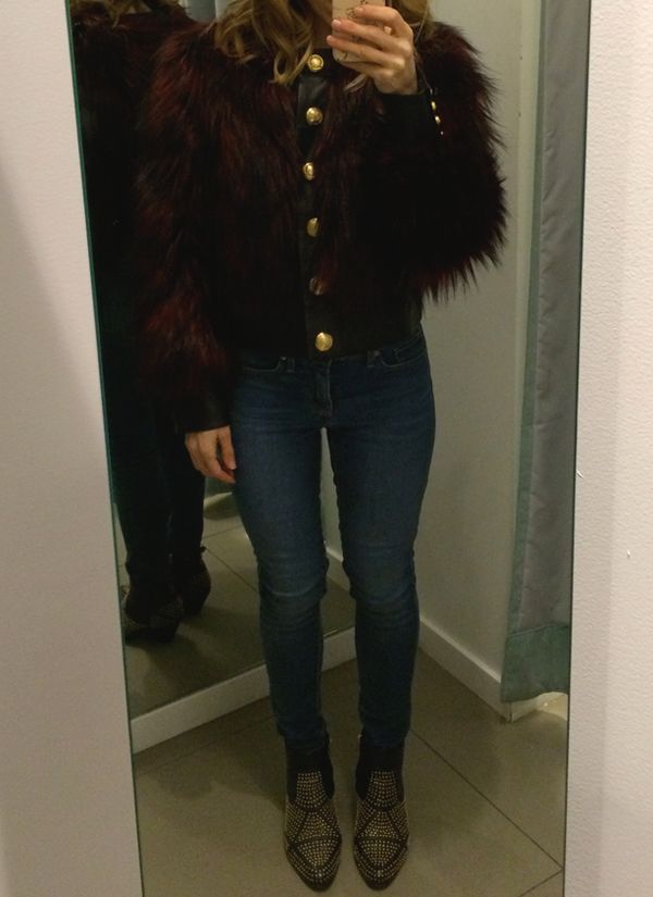 Balmain for H&M red fur coat