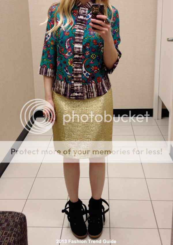 Duro Olowu for JCPenney mixed print paisley jacket and gold brocade pencil skirt