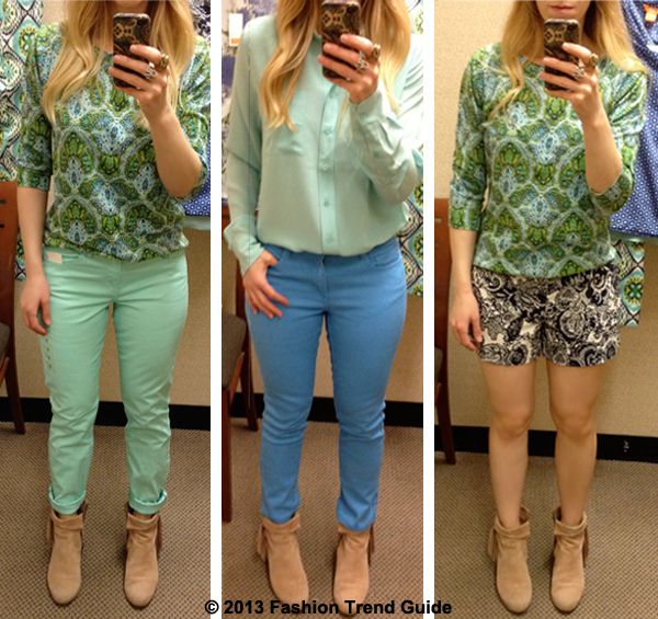 Joe Fresh at JCP outfits, Joe Fresh denim, colored jeans, Joe Fresh fitting room review