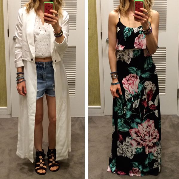 Kendall and Kylie for Topshop Duster Coat and floral Maxi Dress