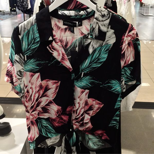 Kendall and Kylie for Topshop Tropical Floral Tie Shirt