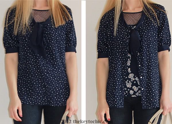 Jason Wu for Target navy dot tie blouse, Jason Wu for Target sheer panel floral top