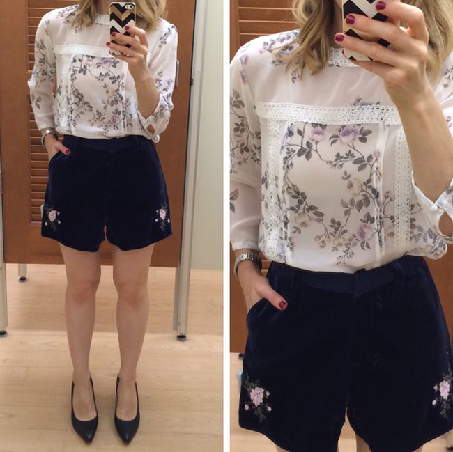 LC Runway Lace Trim Blouse Velvet Shorts