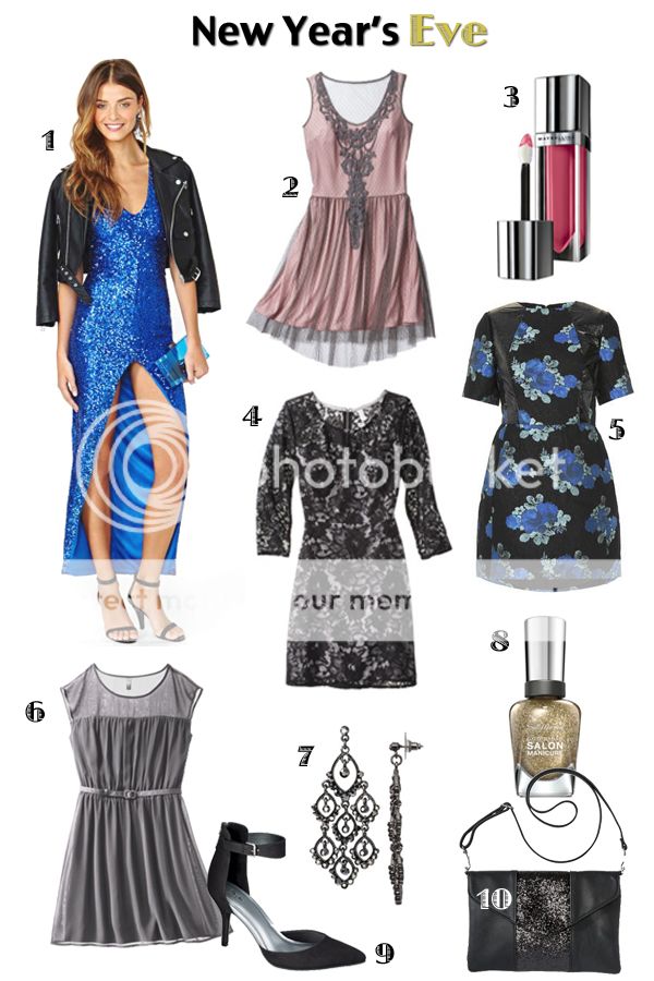what to wear on New Year's Eve, party dresses and accessories, five dresses for New Year's Eve