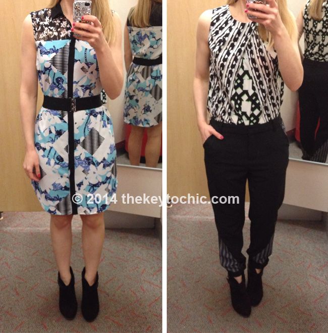 Peter Pilotto for Target blue floral shirt dress, netting print tank top, and black trousers