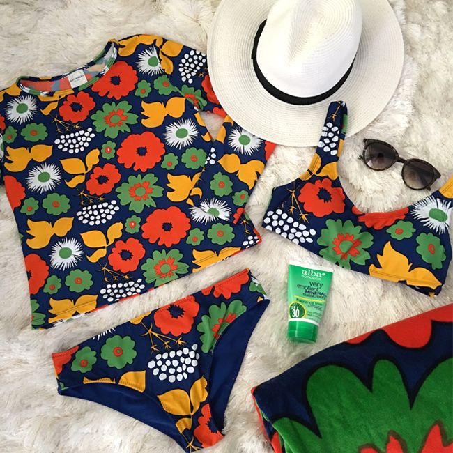 Marimekko for Target Kukkatori rash guard and bikini