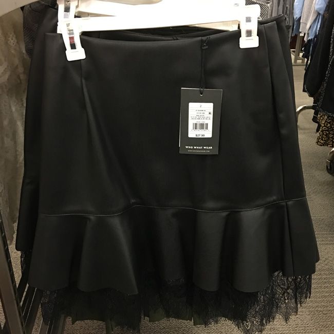 who what wear leather skirt with lace trim