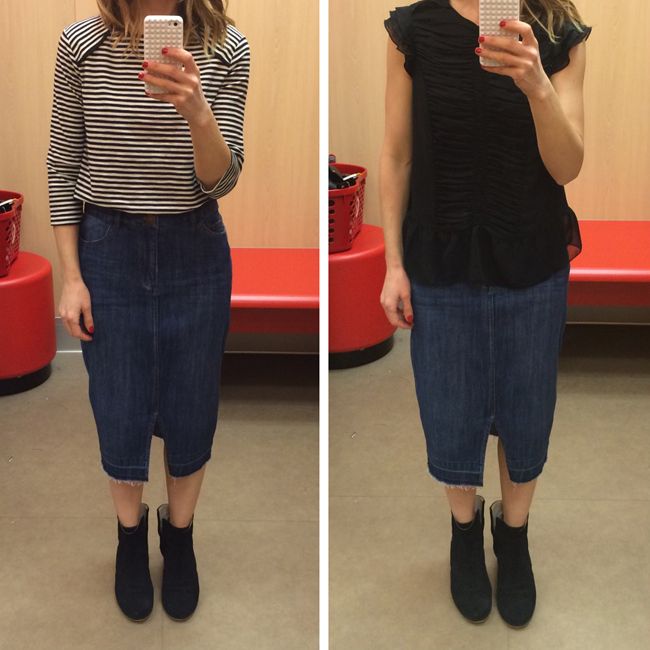 who what wear target denim skirt outfit